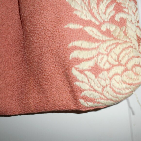 VINTAGE HANDMADE CORAL PINK FLORAL TAPESTRY HANDBAG PURSE - Picture 6 of 10